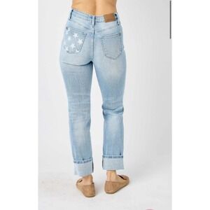 Judy Blue Mid Rise Flag Cuff Boyfriend Jeans Size 3/26 JB88723 LT‎